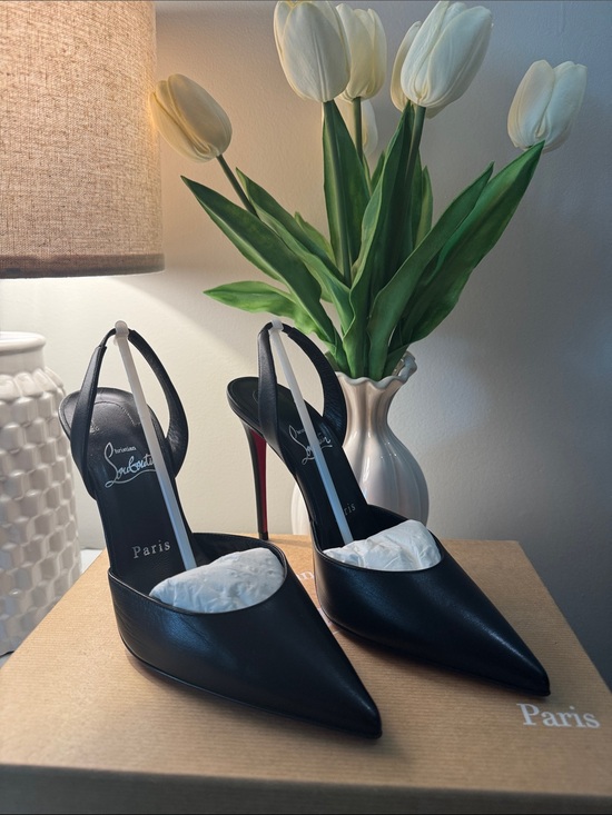 Christian Louboutin Shoes - Christian Louboutin Black Leather Pointed Slingback Pumps with Red Sole